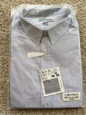 K&S Signature Men’s Dress Shirt 18.5 39 Tall Blue Pink Striped NWT